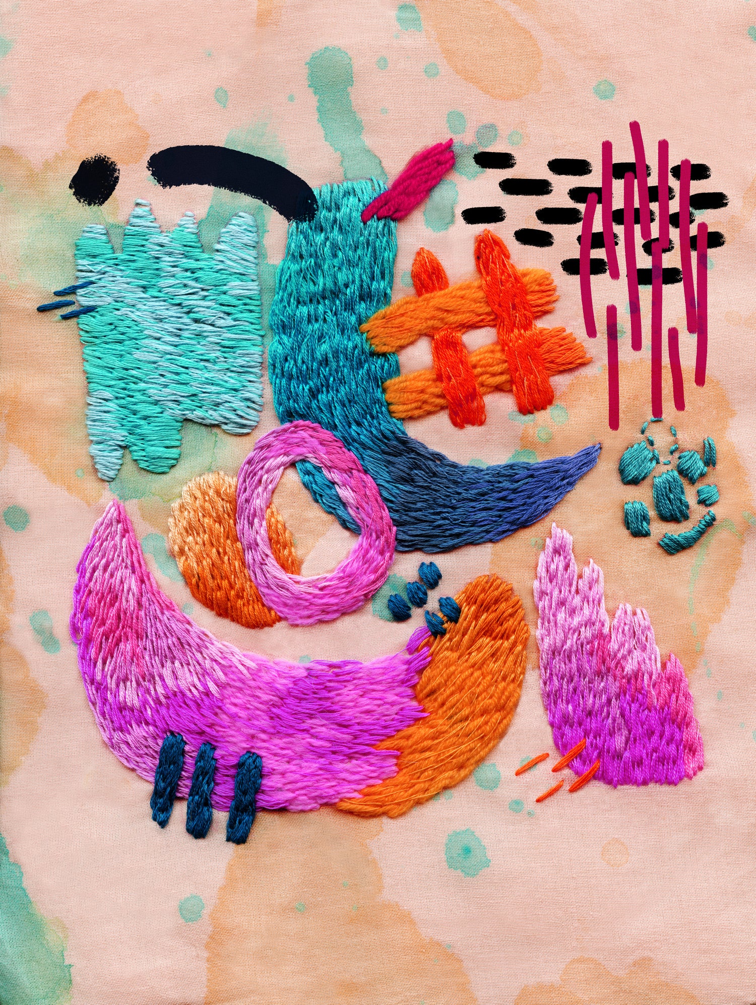 abstract embroidery by Nastya Bogdanova on GIANT ART - pink mixed media