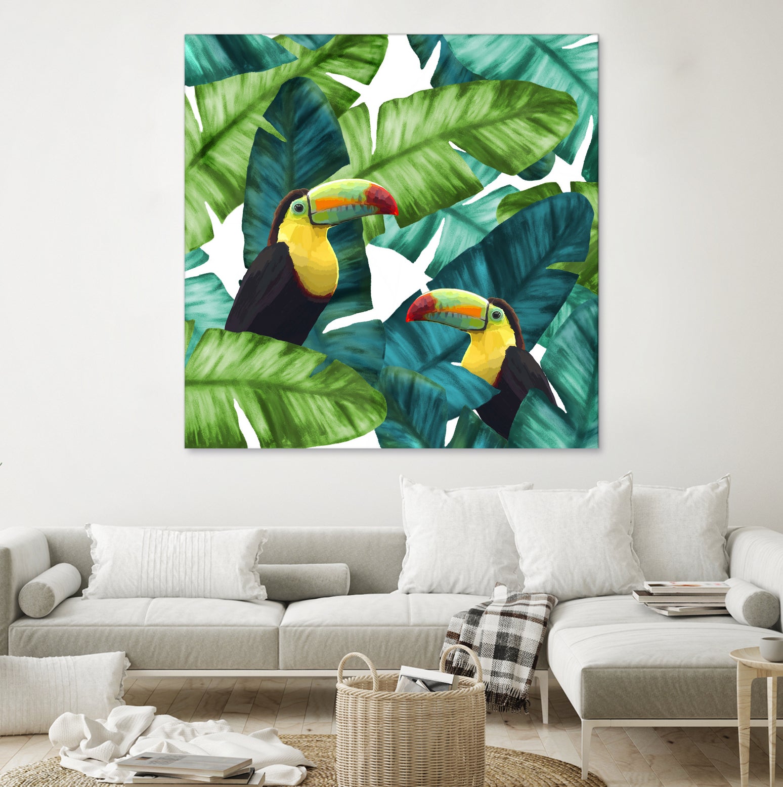 Toucans Tropical Banana Leaves Pattern by Brigitte Carre on GIANT ART - green digital painting