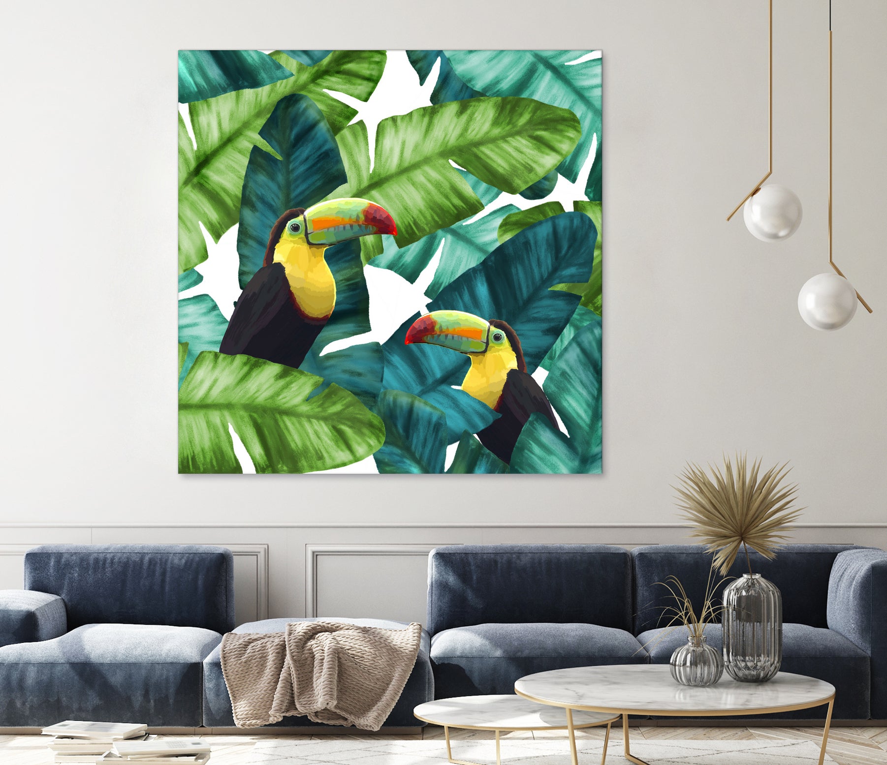 Toucans Tropical Banana Leaves Pattern by Brigitte Carre on GIANT ART - green digital painting