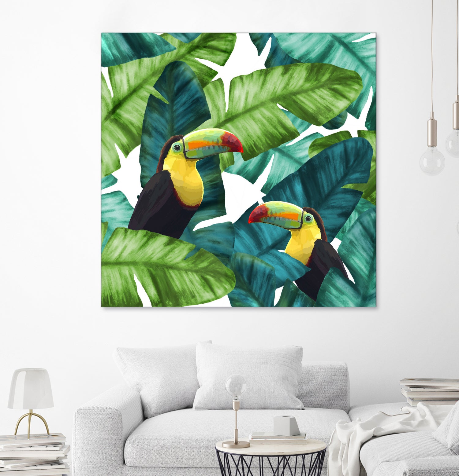 Toucans Tropical Banana Leaves Pattern by Brigitte Carre on GIANT ART - green digital painting