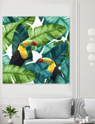 Toucans Tropical Banana Leaves Pattern by Brigitte Carre on GIANT ART - green digital painting