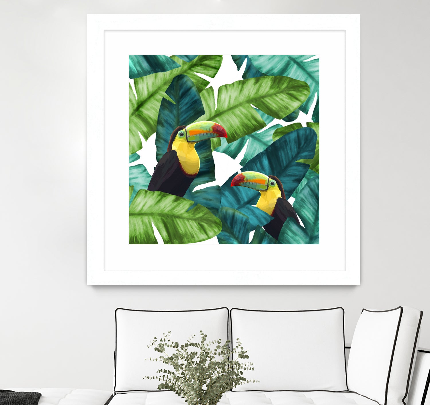 Toucans Tropical Banana Leaves Pattern by Brigitte Carre on GIANT ART - green digital painting