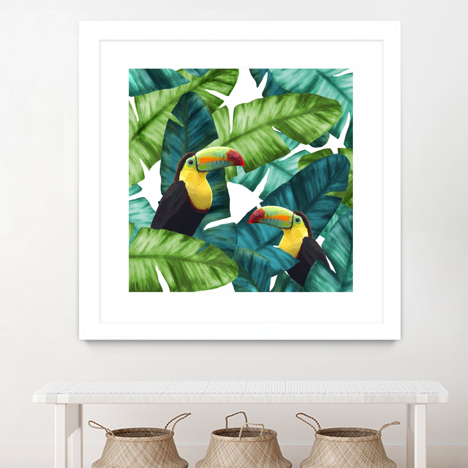 Toucans Tropical Banana Leaves Pattern by Brigitte Carre on GIANT ART - green digital painting