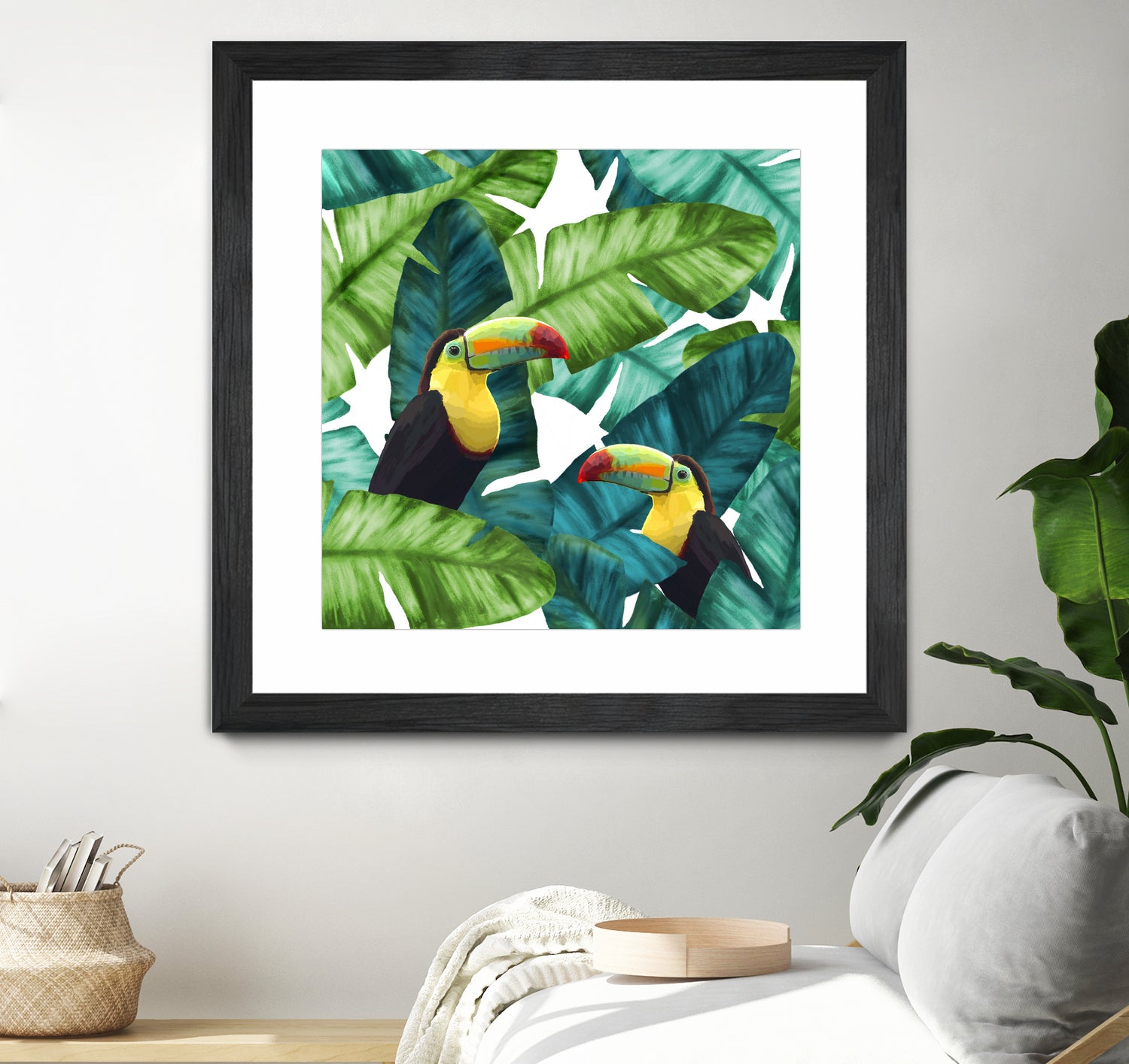 Toucans Tropical Banana Leaves Pattern by Brigitte Carre on GIANT ART - green digital painting