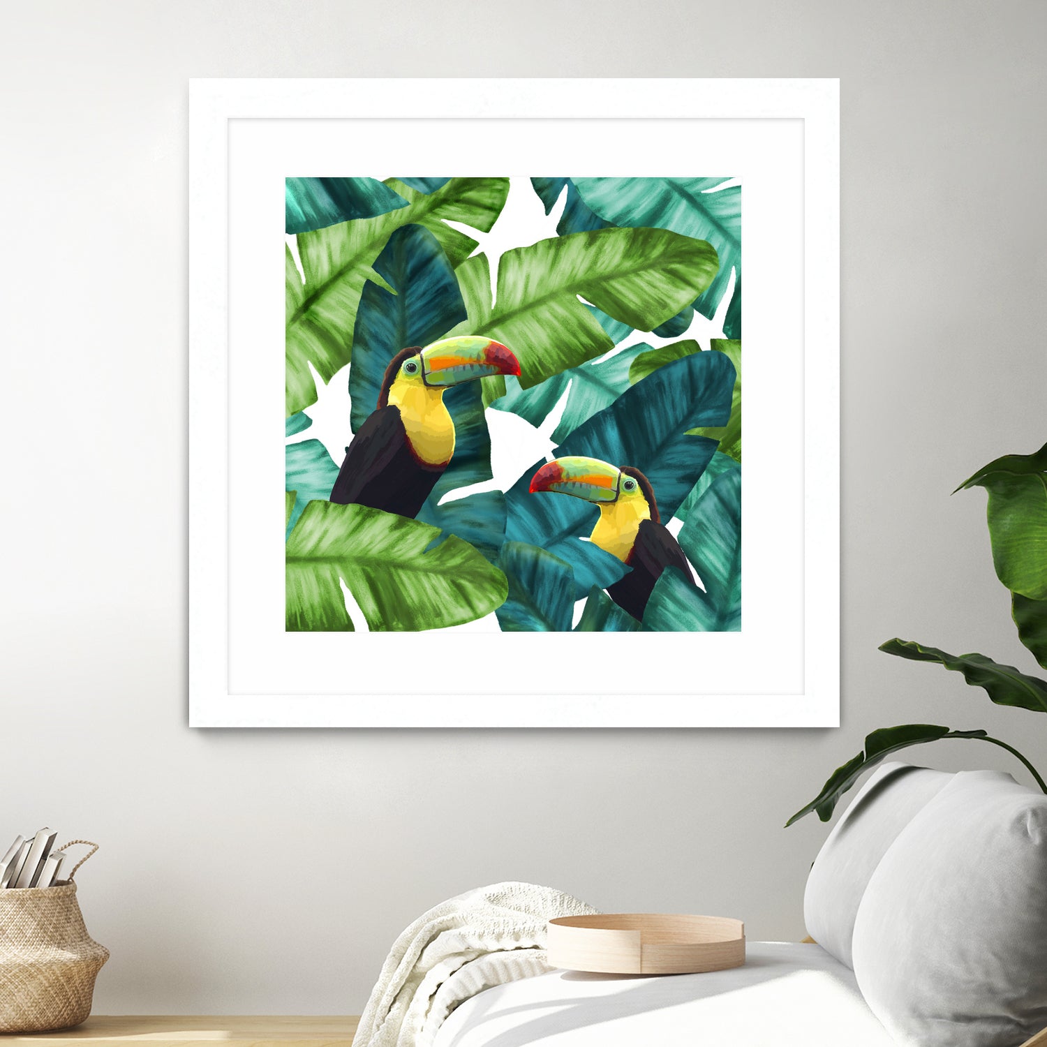 Toucans Tropical Banana Leaves Pattern by Brigitte Carre on GIANT ART - green digital painting