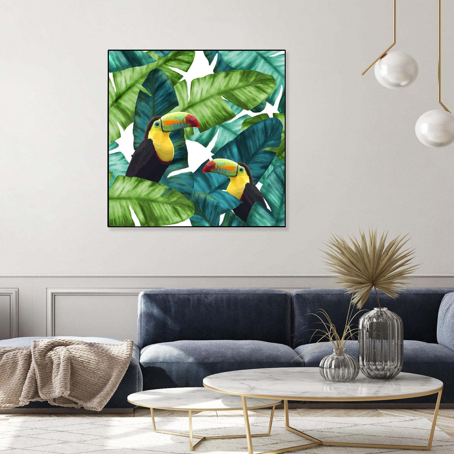 Toucans Tropical Banana Leaves Pattern by Brigitte Carre on GIANT ART - green digital painting