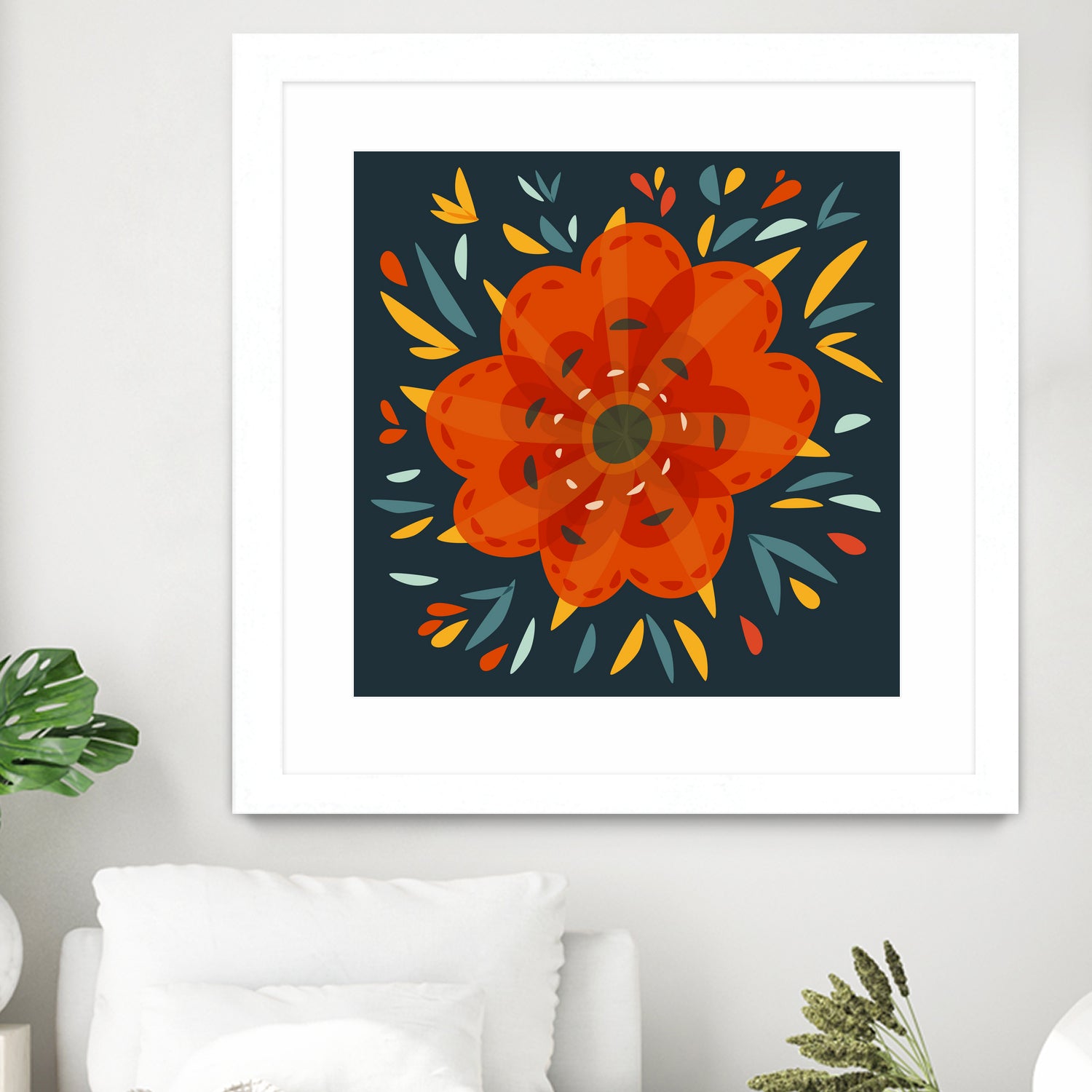 Whimsical Decorative Orange Flower by Boriana Giormova on GIANT ART - orange digital drawing