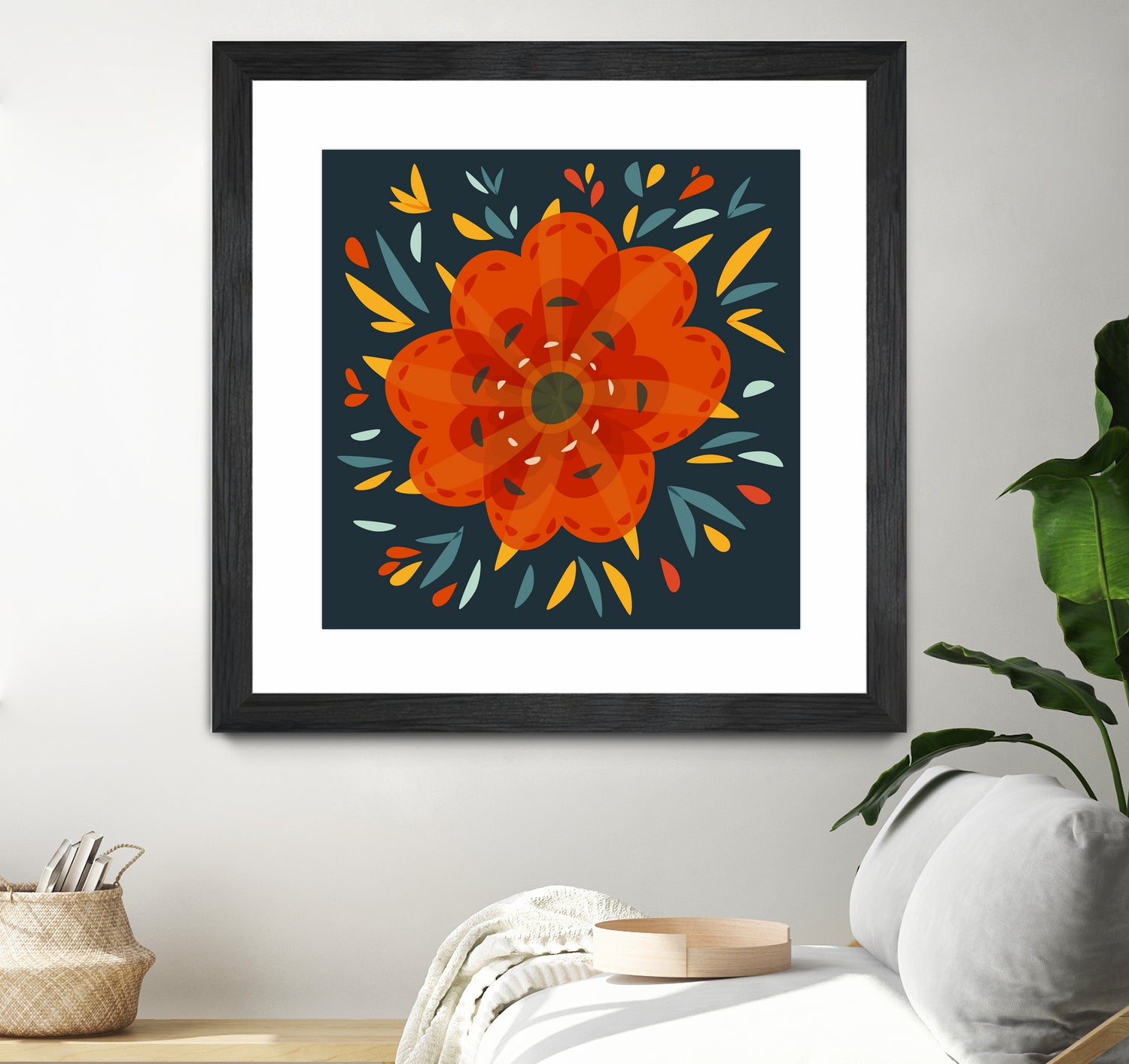 Whimsical Decorative Orange Flower by Boriana Giormova on GIANT ART - orange digital drawing