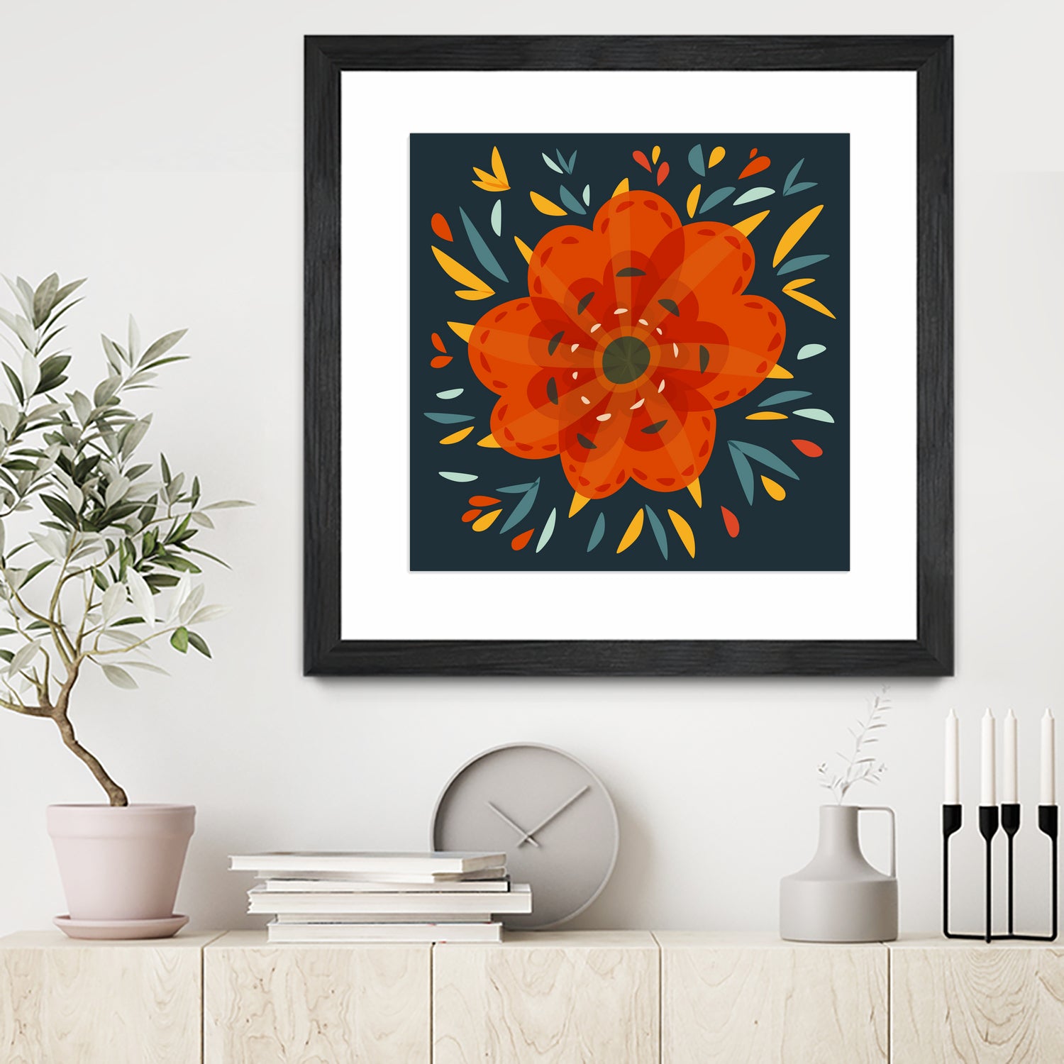 Whimsical Decorative Orange Flower by Boriana Giormova on GIANT ART - orange digital drawing