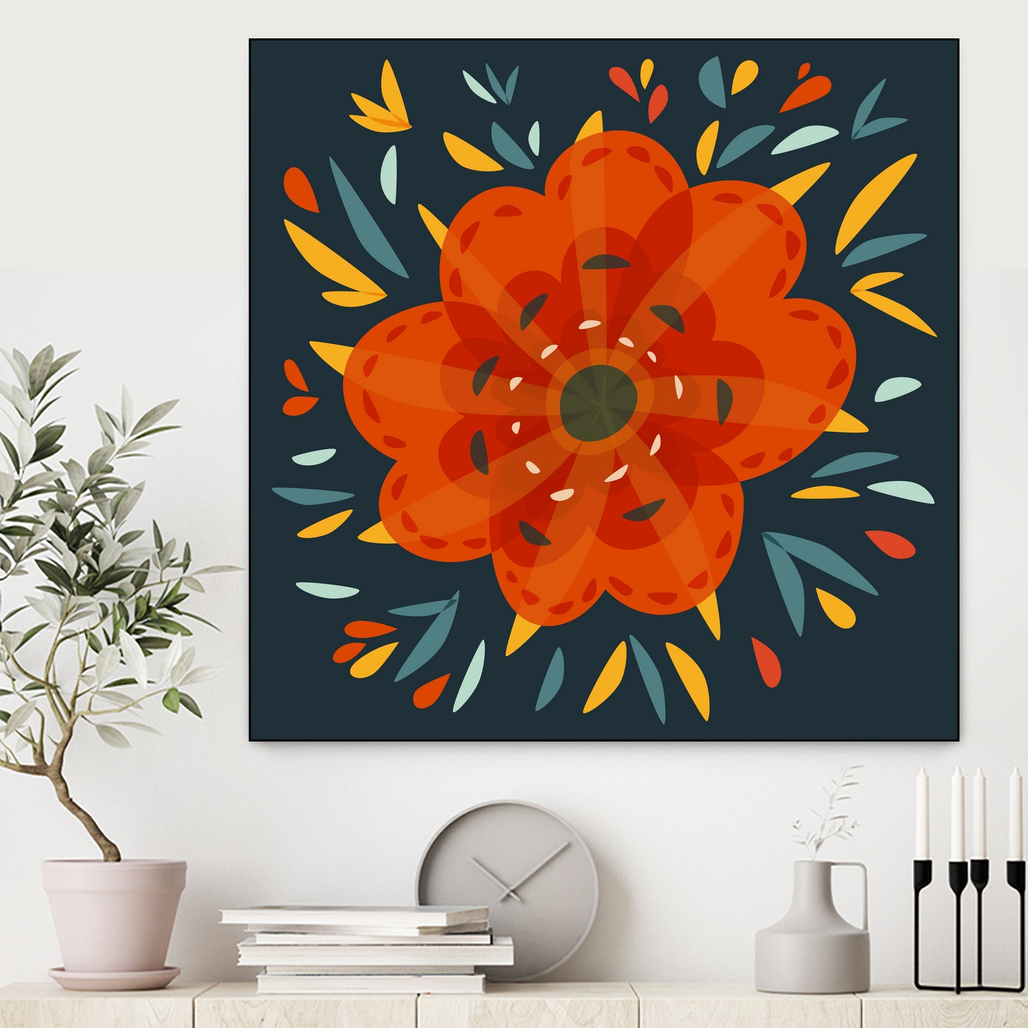 Whimsical Decorative Orange Flower by Boriana Giormova on GIANT ART - orange digital drawing