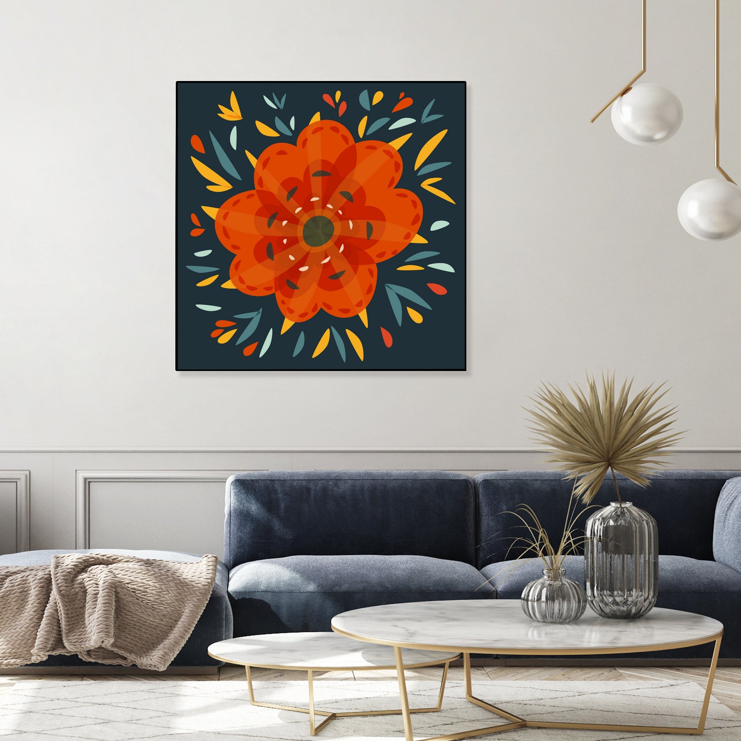 Whimsical Decorative Orange Flower by Boriana Giormova on GIANT ART - orange digital drawing