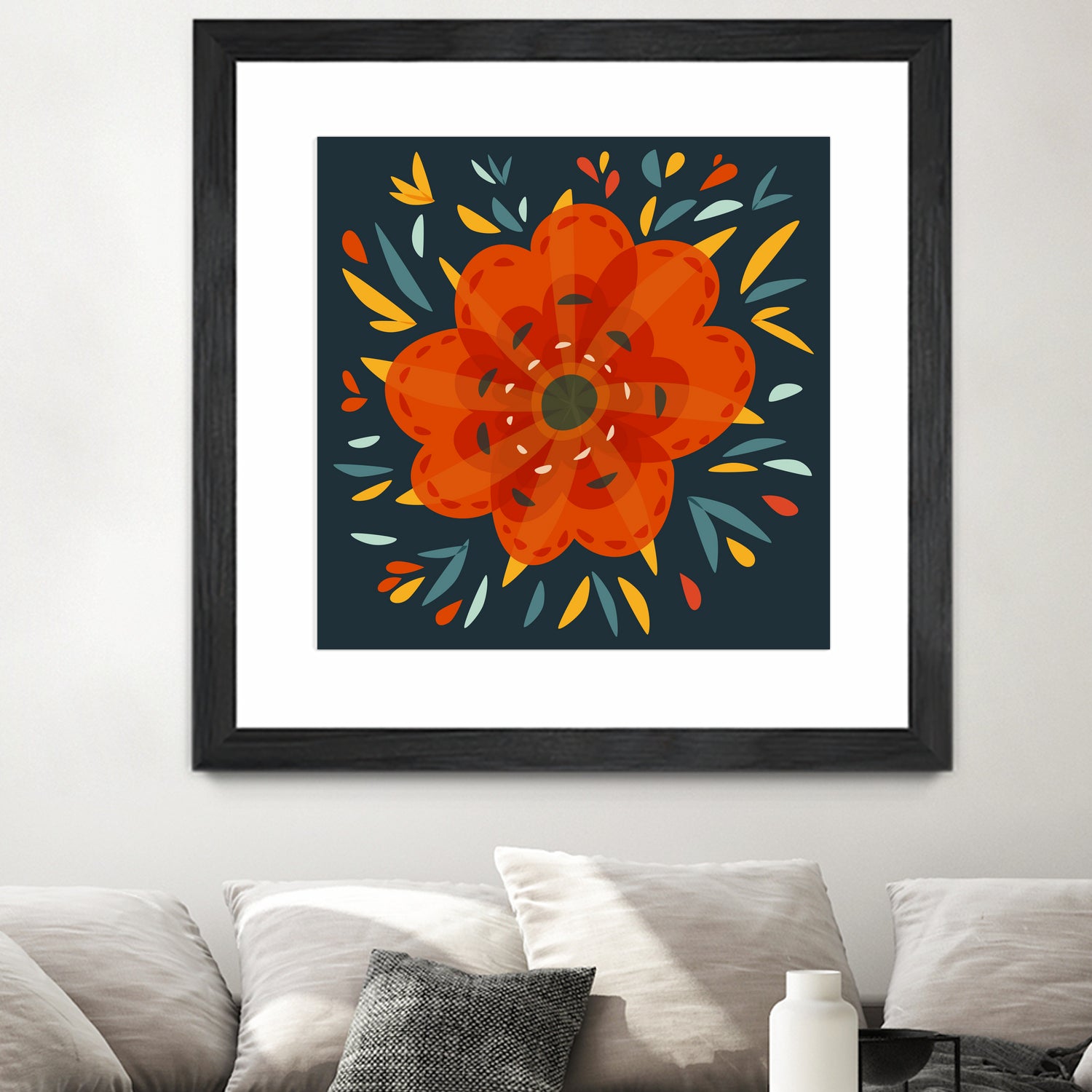 Whimsical Decorative Orange Flower by Boriana Giormova on GIANT ART - orange digital drawing