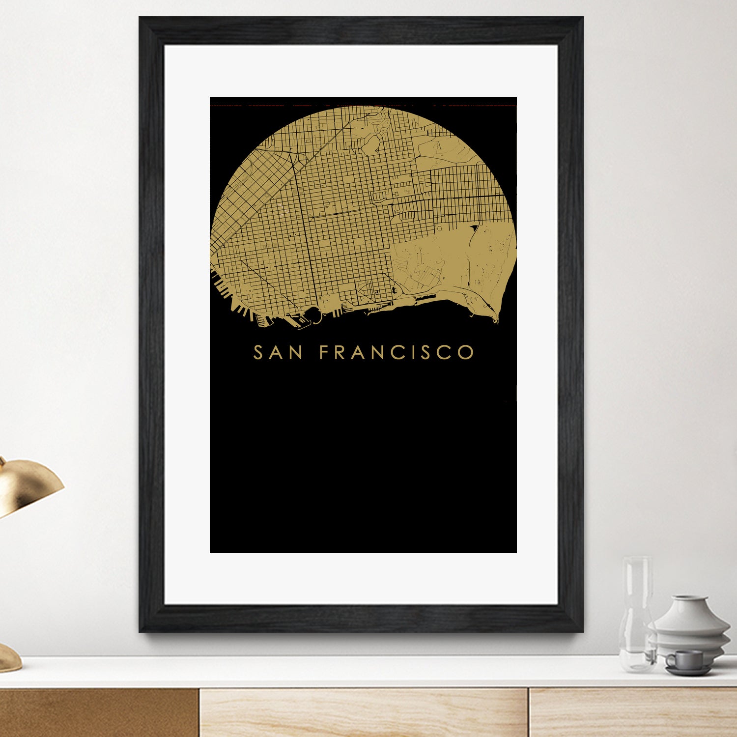 San Francisco city map gold by Javier Ruiz on GIANT ART - brown digital drawing