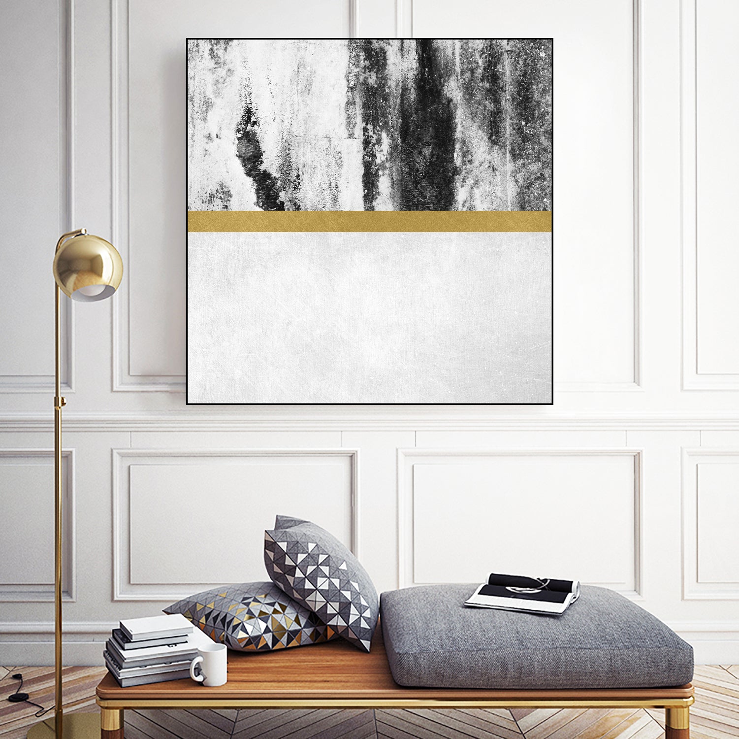 Golden Line / White by Elisabeth Fredriksson on GIANT ART - gray digital painting