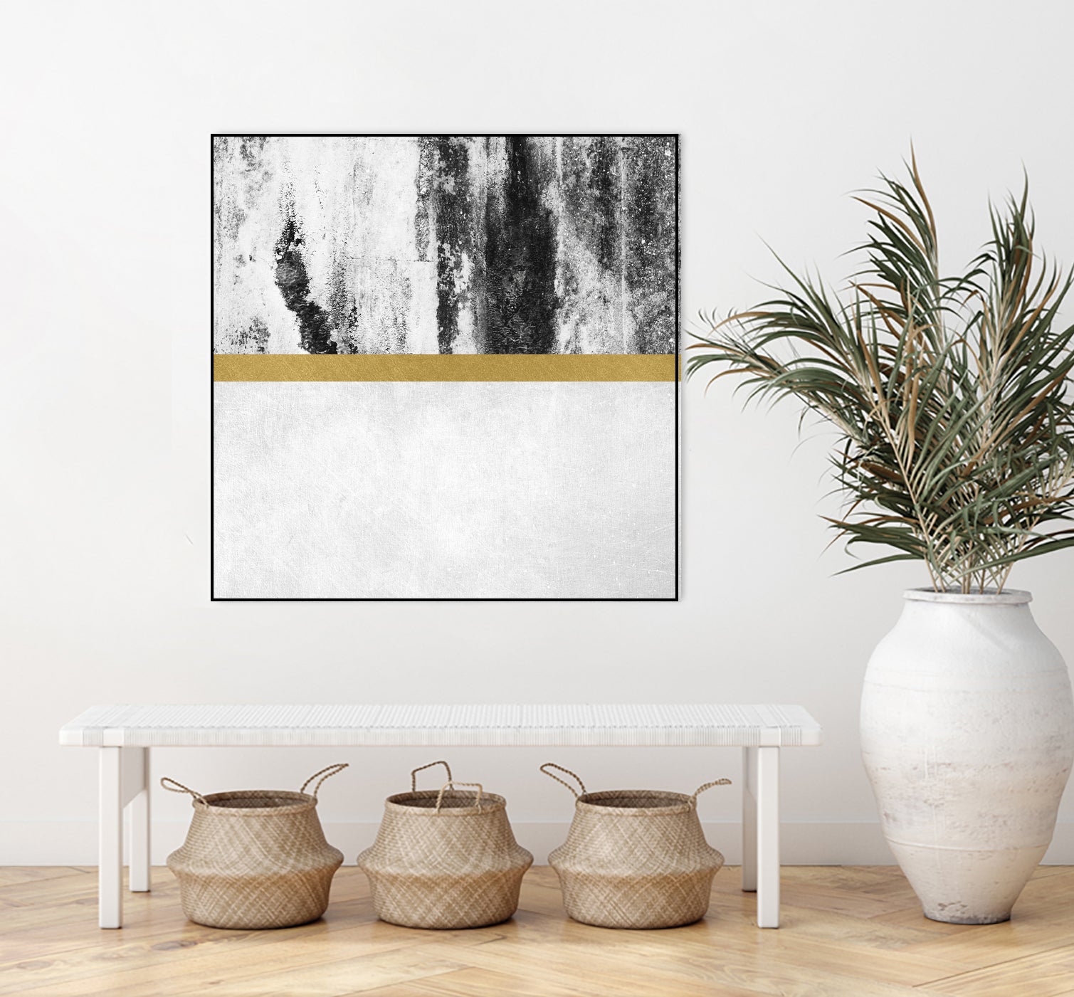 Golden Line / White by Elisabeth Fredriksson on GIANT ART - gray digital painting