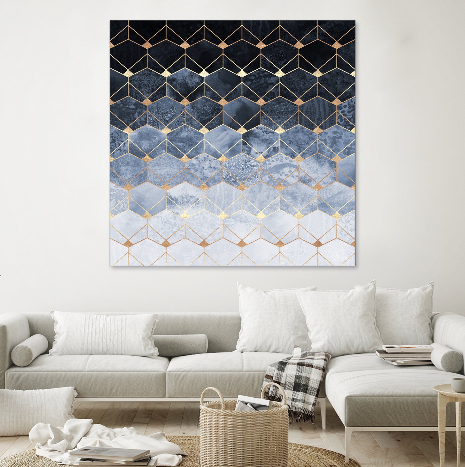 Blue hexagons and diamonds by Elisabeth Fredriksson on GIANT ART - blue digital painting