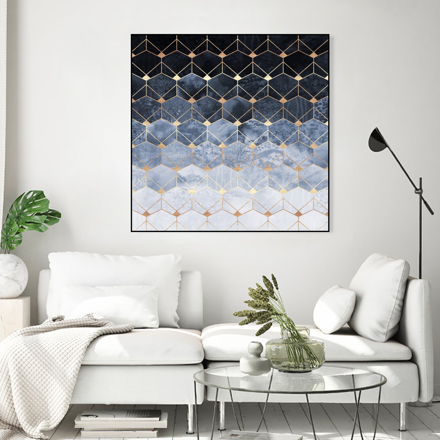 Blue hexagons and diamonds by Elisabeth Fredriksson on GIANT ART - blue digital painting