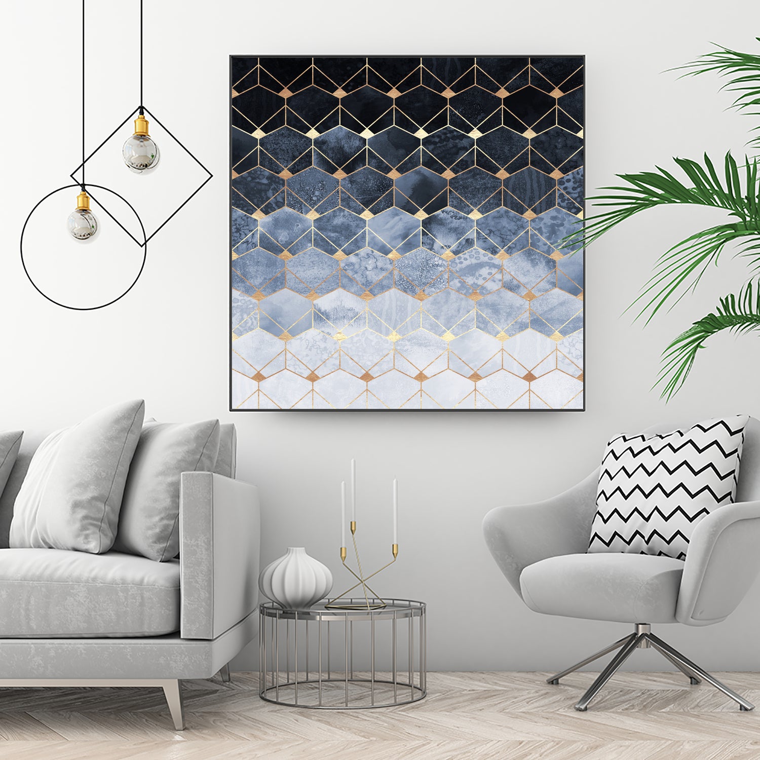 Blue hexagons and diamonds by Elisabeth Fredriksson on GIANT ART - blue digital painting