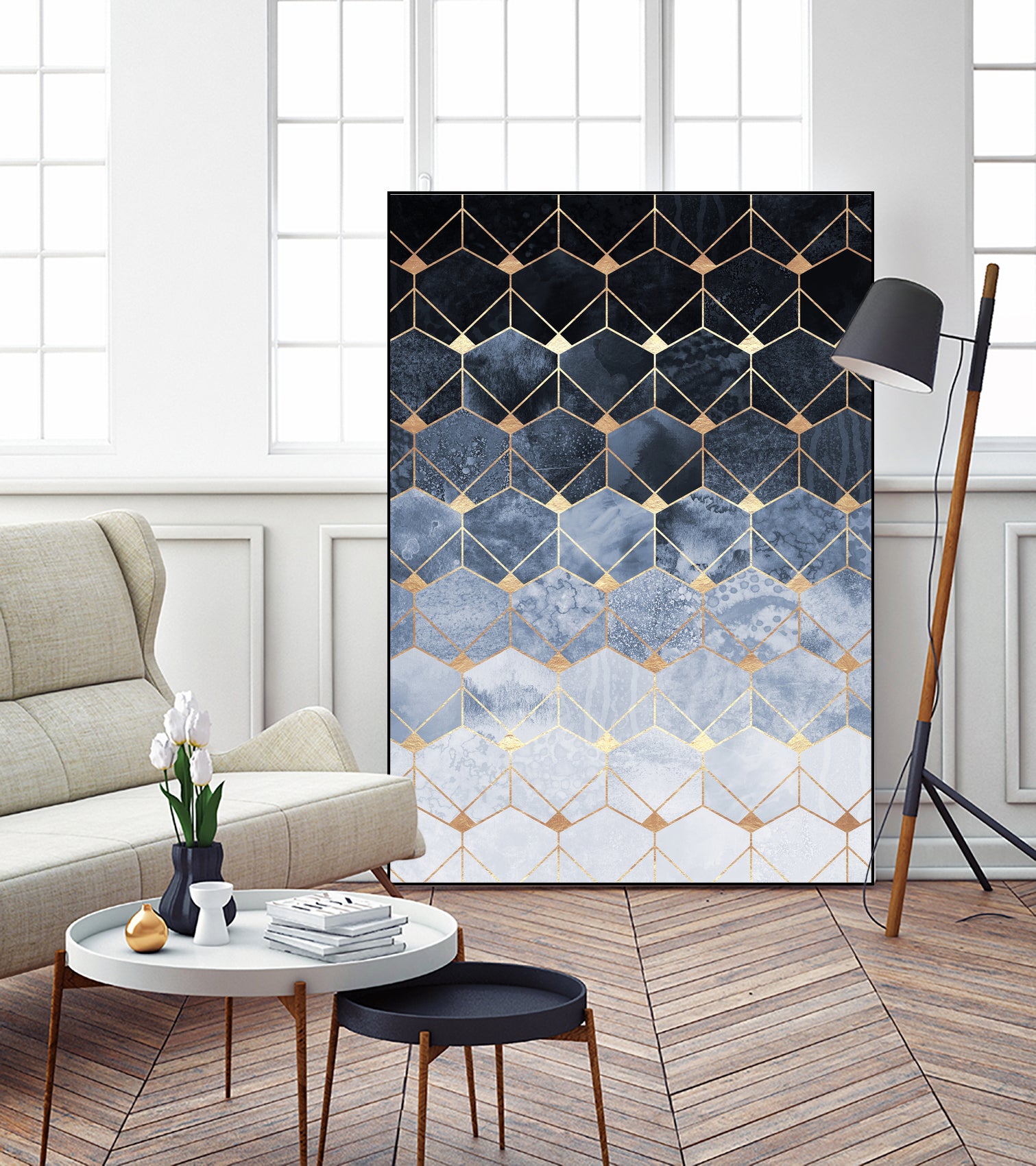 Blue hexagons and diamonds by Elisabeth Fredriksson on GIANT ART - blue digital painting