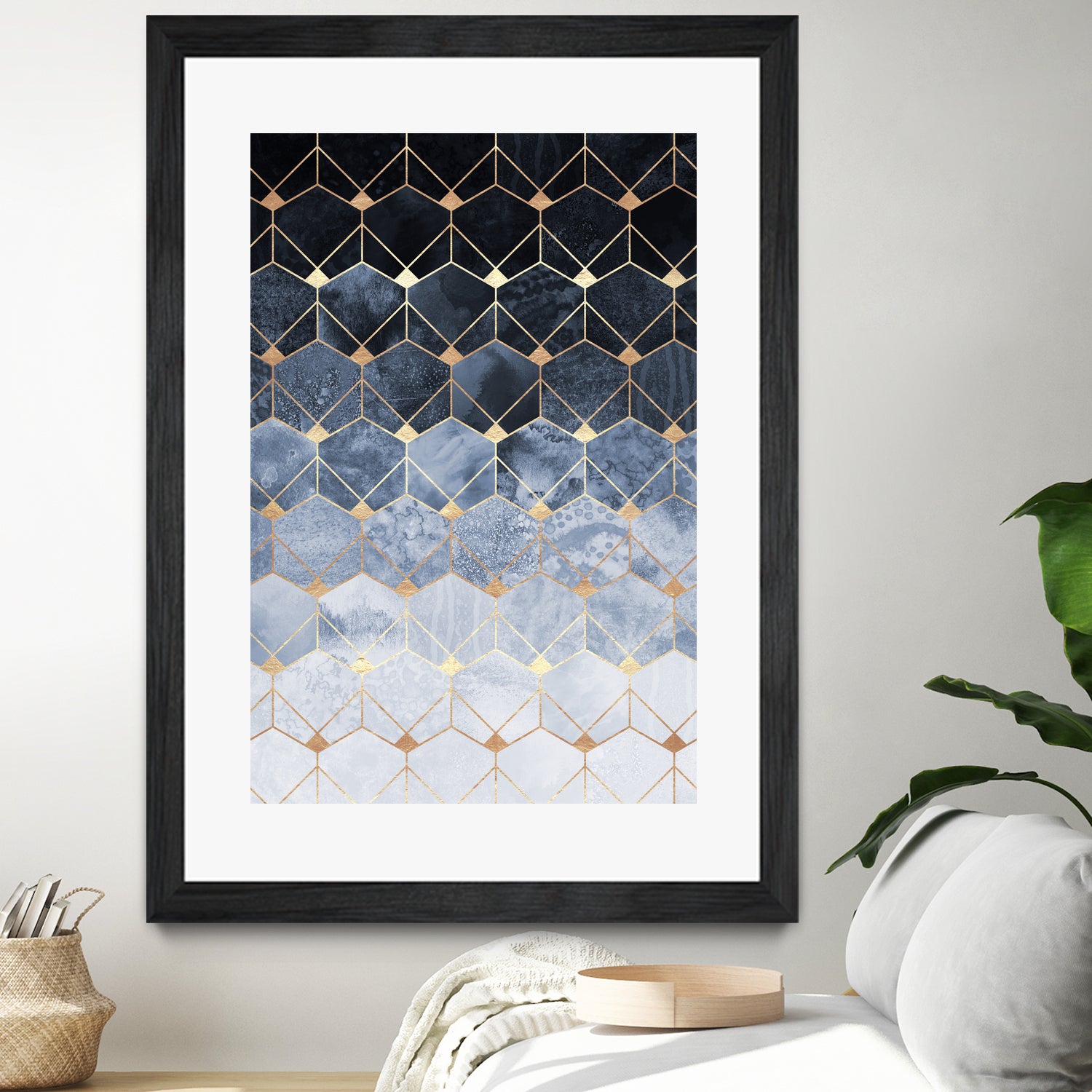 Blue hexagons and diamonds by Elisabeth Fredriksson on GIANT ART - blue digital painting