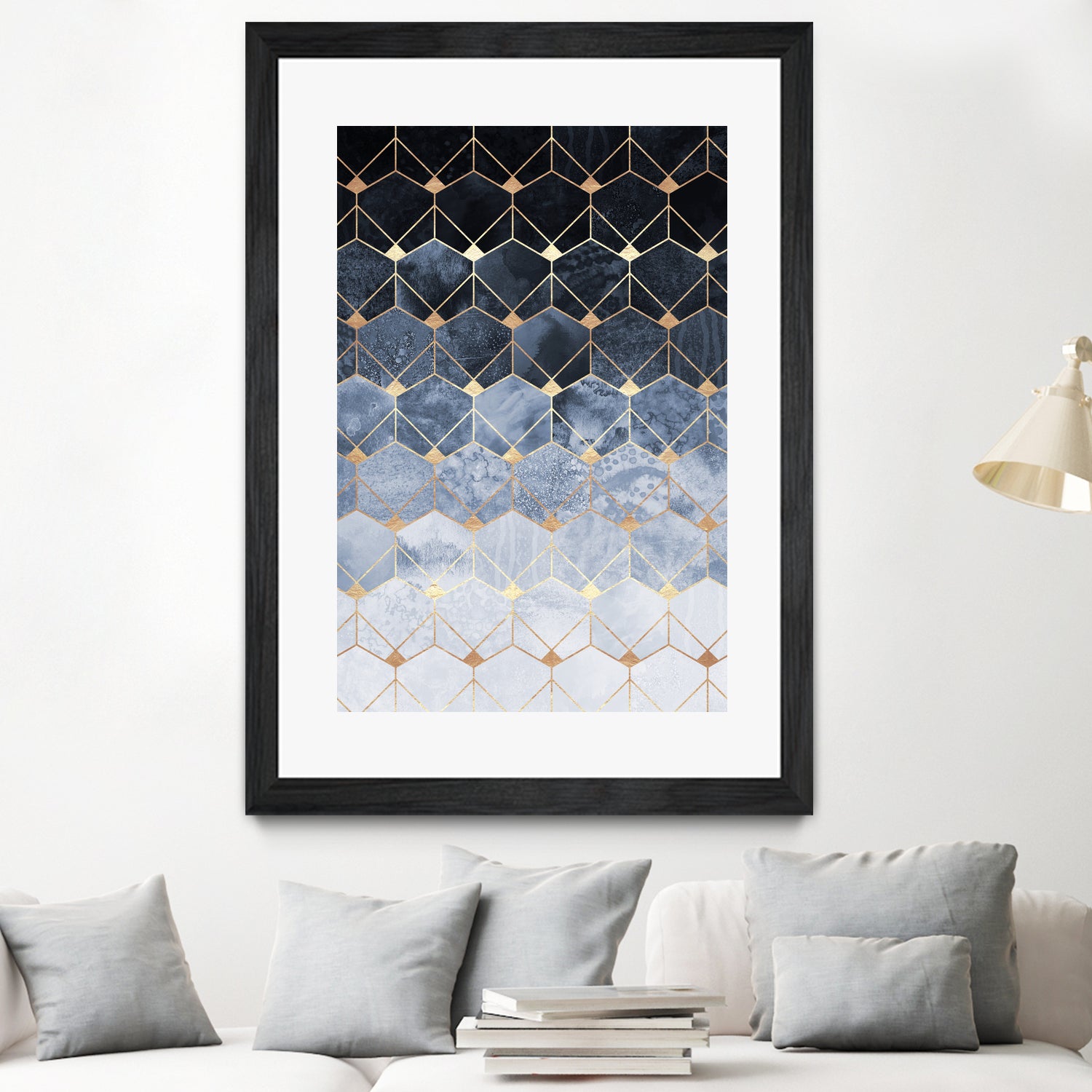 Blue hexagons and diamonds by Elisabeth Fredriksson on GIANT ART - blue digital painting