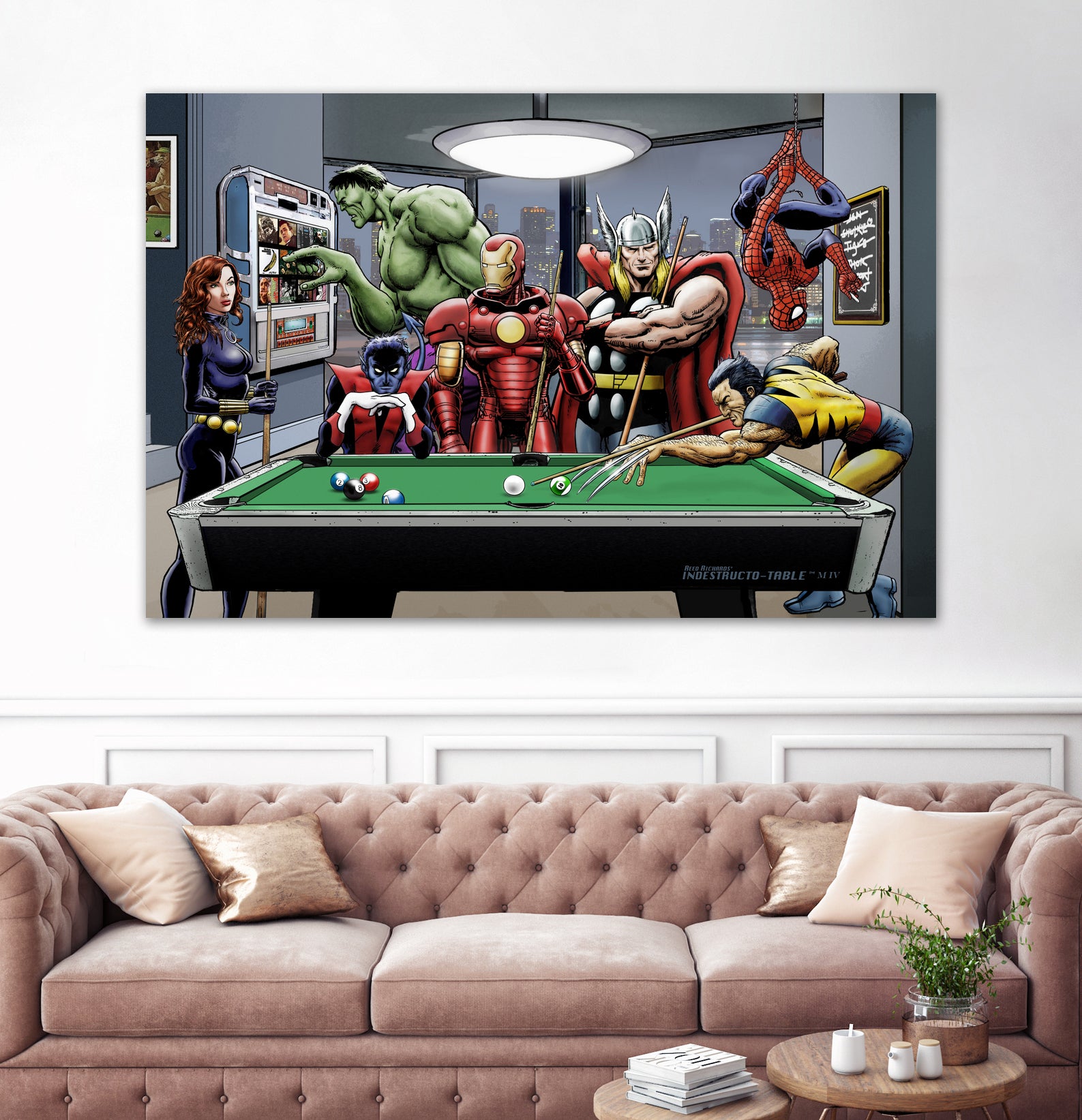 Afterhours: Marvel Superheroes Relax Playing Pool by Dan Avenell on GIANT ART - green digital painting