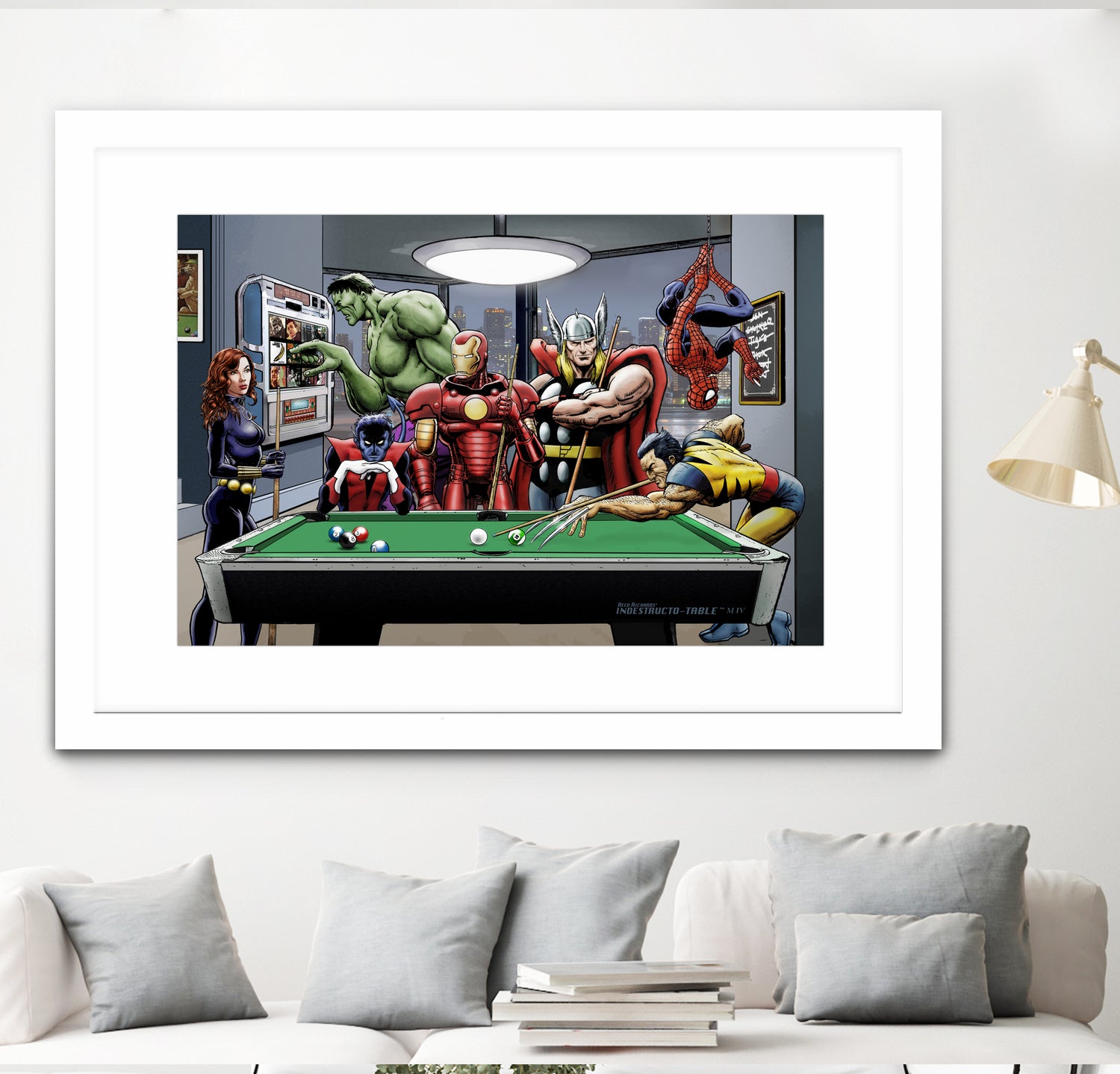 Afterhours: Marvel Superheroes Relax Playing Pool by Dan Avenell on GIANT ART - green digital painting