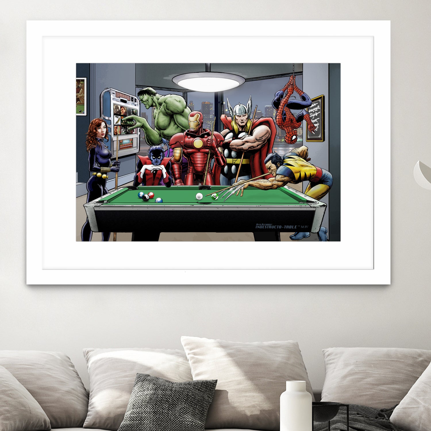 Afterhours: Marvel Superheroes Relax Playing Pool by Dan Avenell on GIANT ART - green digital painting