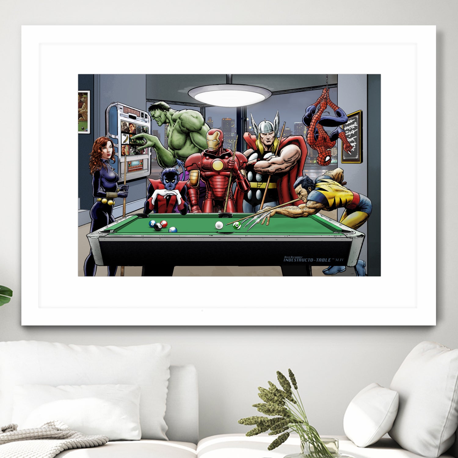 Afterhours: Marvel Superheroes Relax Playing Pool by Dan Avenell on GIANT ART - green digital painting