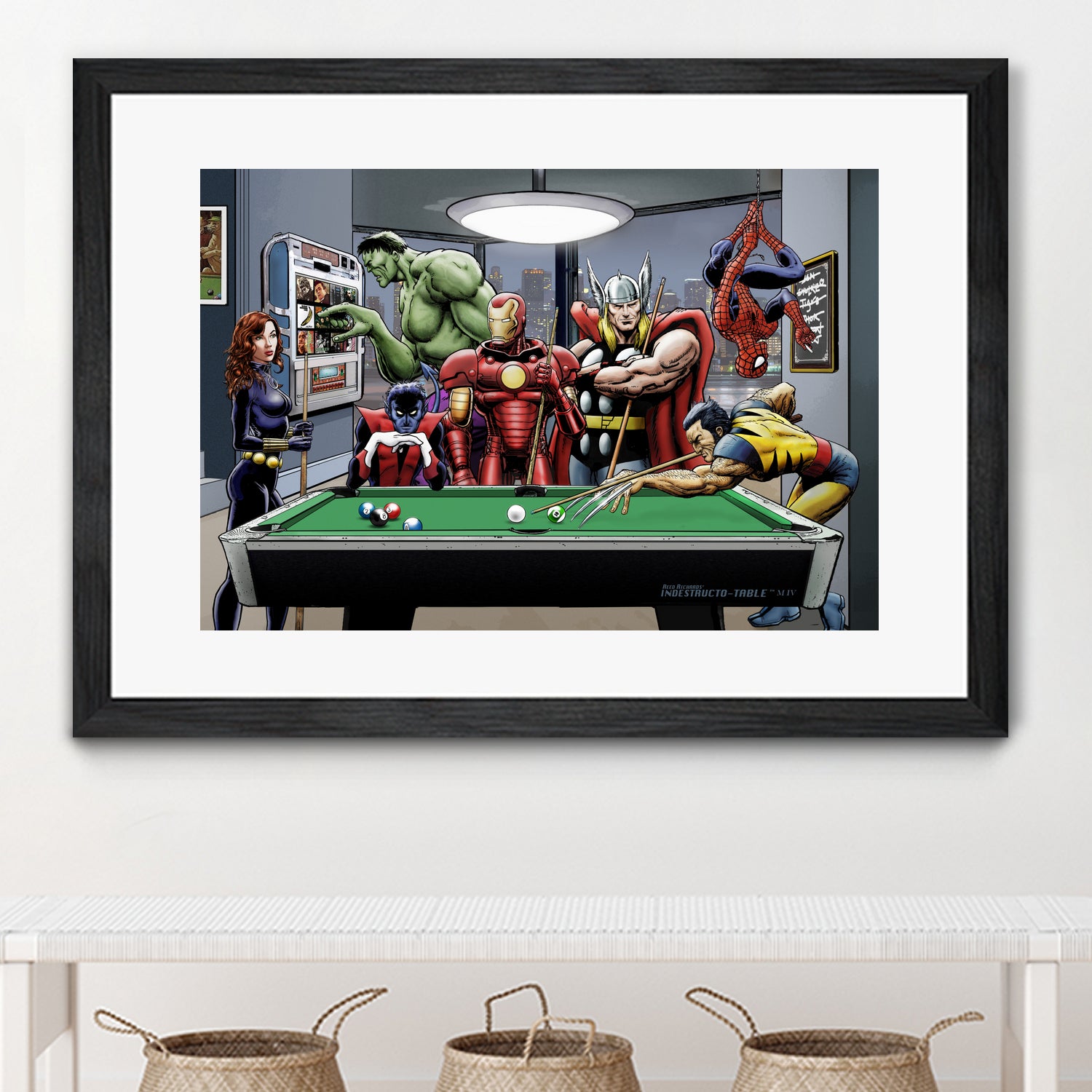 Afterhours: Marvel Superheroes Relax Playing Pool by Dan Avenell on GIANT ART - green digital painting