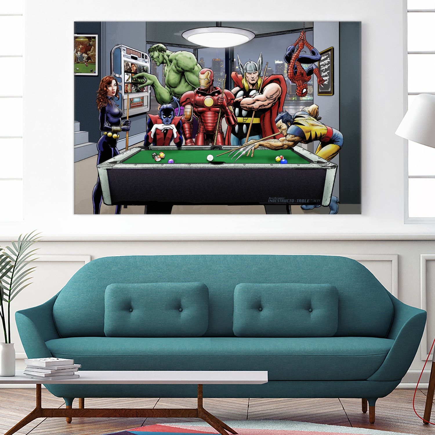 Afterhours: Marvel Superheroes Relax Playing Pool by Dan Avenell on GIANT ART - green digital painting