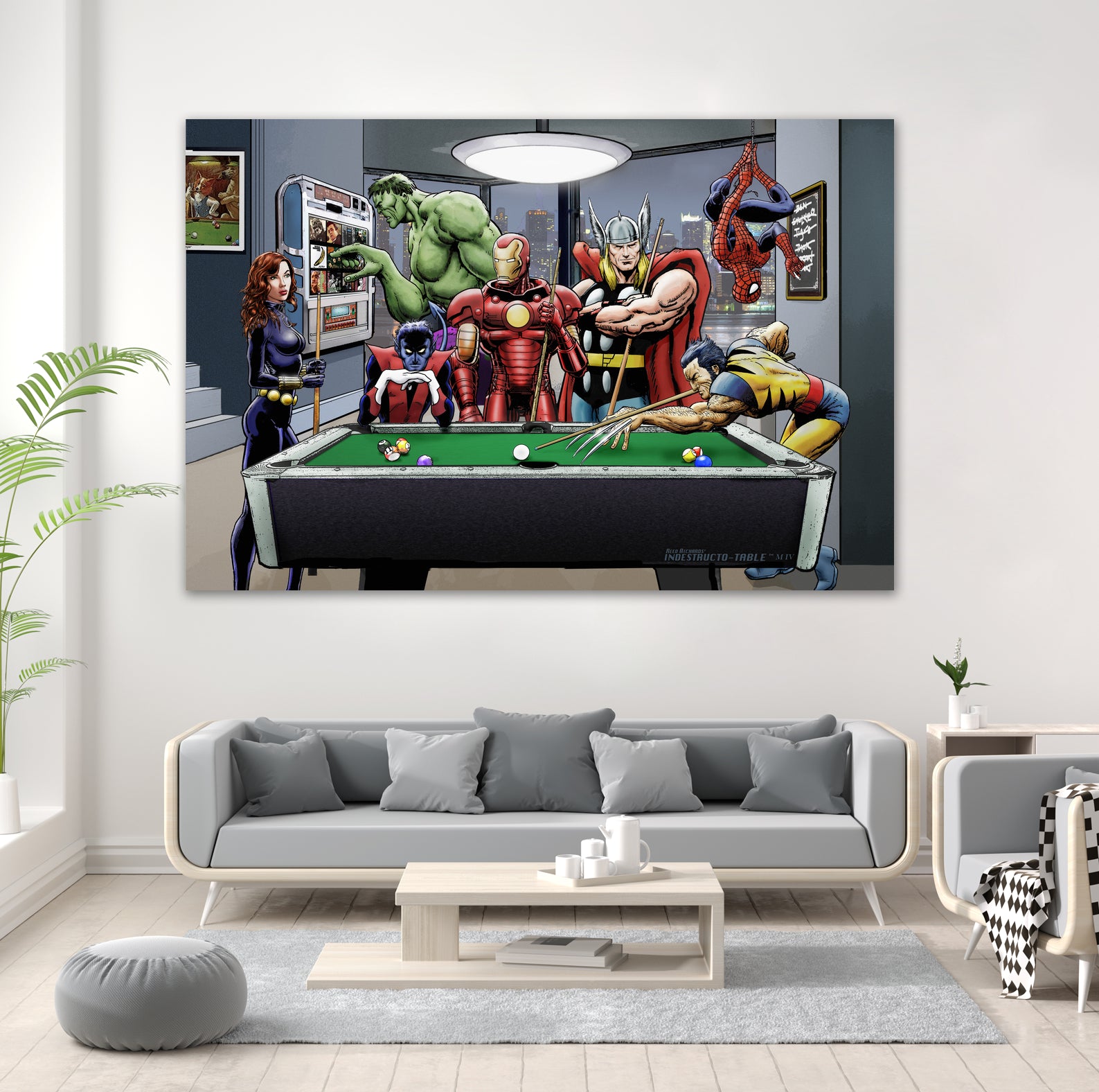 Afterhours: Marvel Superheroes Relax Playing Pool by Dan Avenell on GIANT ART - green digital painting