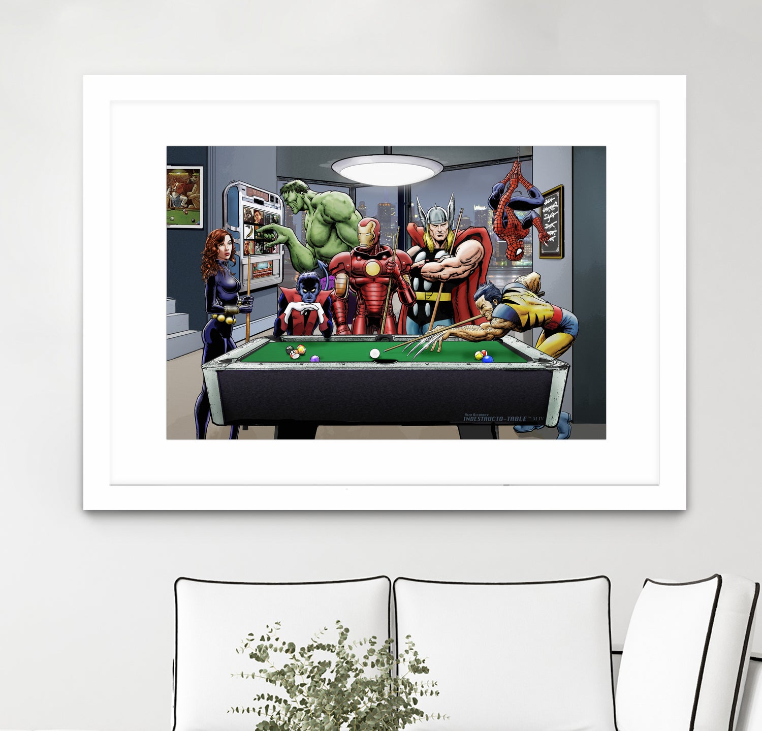 Afterhours: Marvel Superheroes Relax Playing Pool by Dan Avenell on GIANT ART - green digital painting