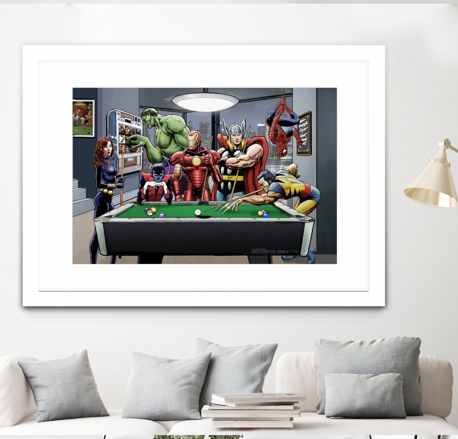 Afterhours: Marvel Superheroes Relax Playing Pool by Dan Avenell on GIANT ART - green digital painting