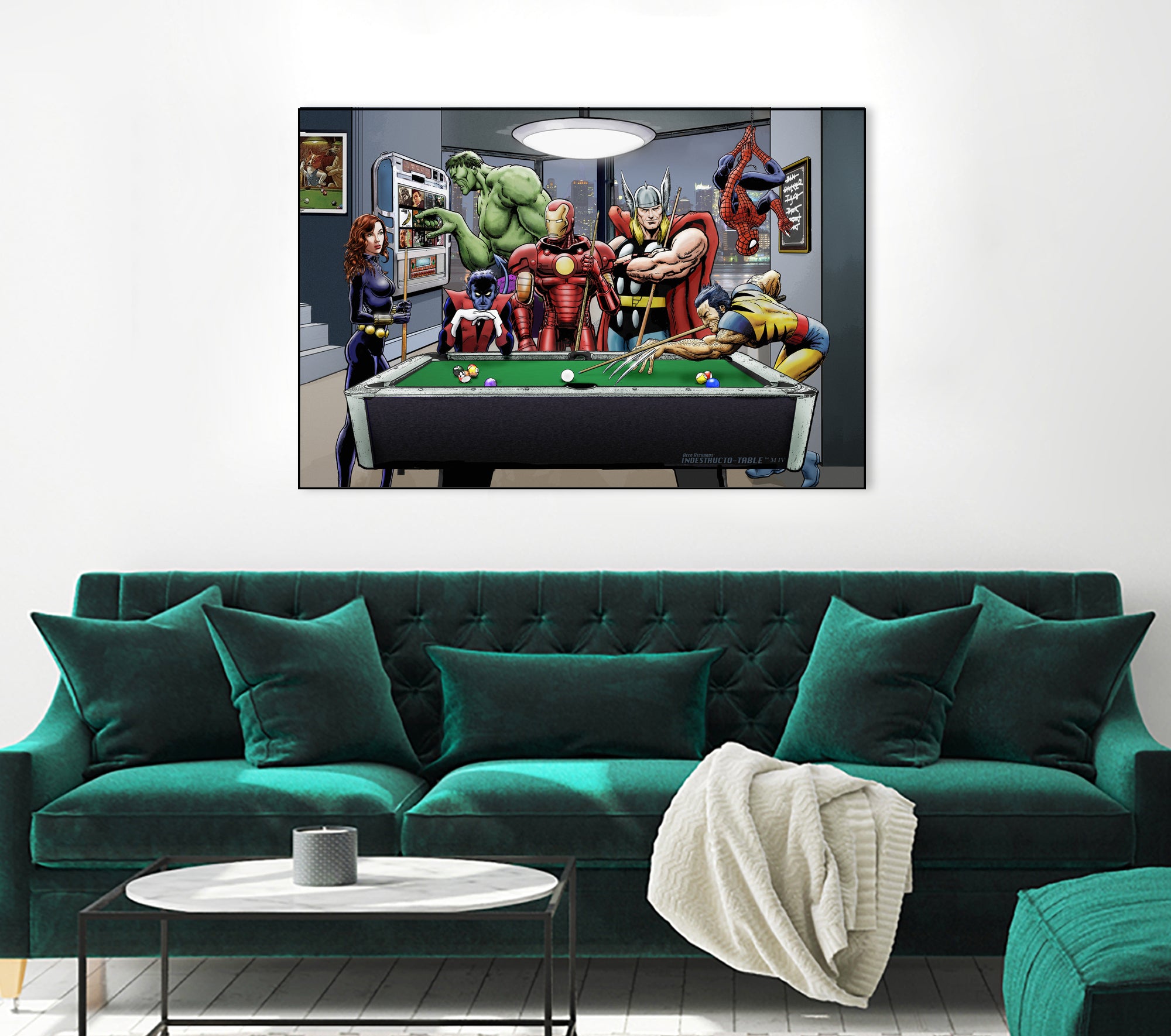 Afterhours: Marvel Superheroes Relax Playing Pool by Dan Avenell on GIANT ART - green digital painting