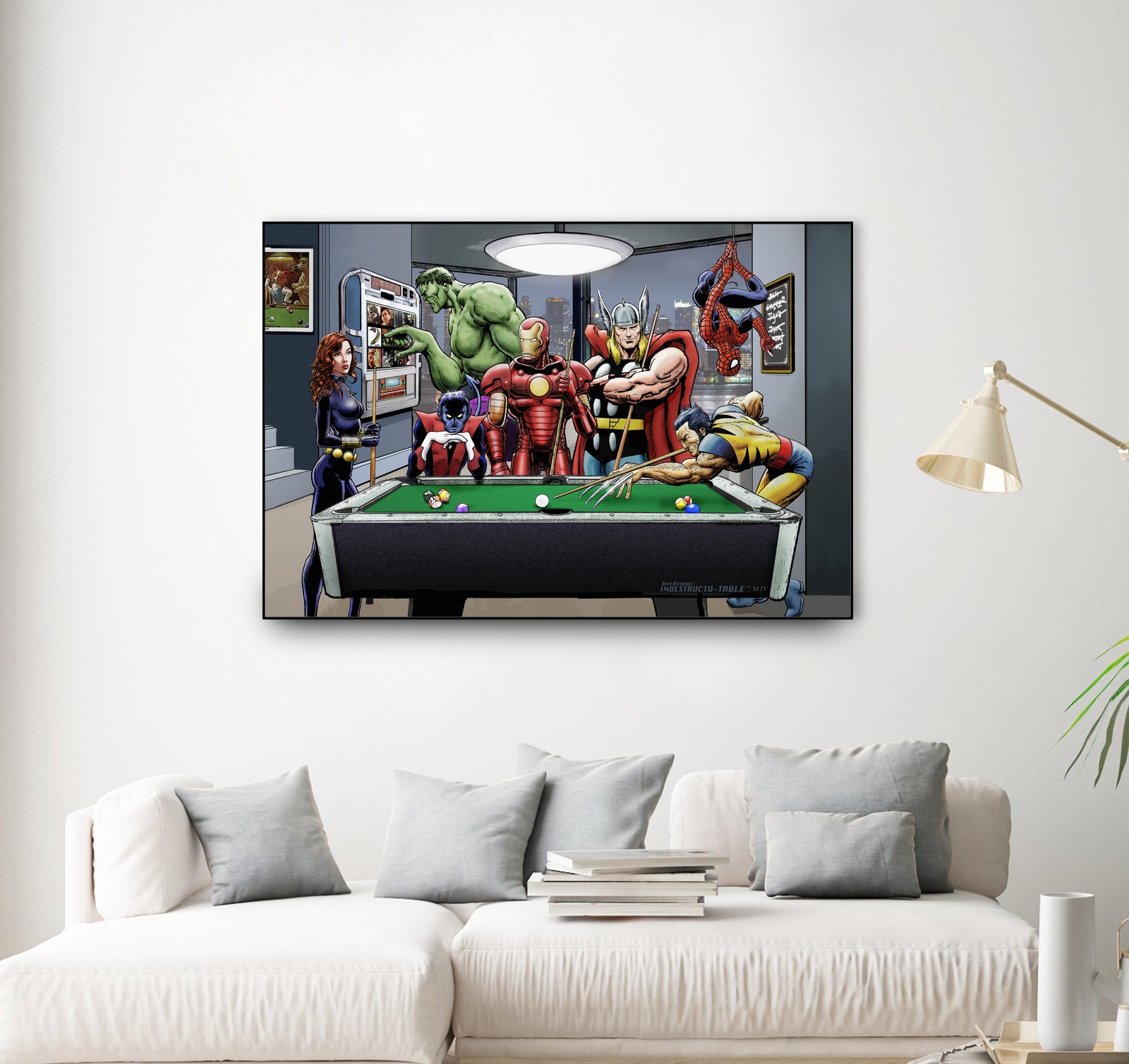 Afterhours: Marvel Superheroes Relax Playing Pool by Dan Avenell on GIANT ART - green digital painting