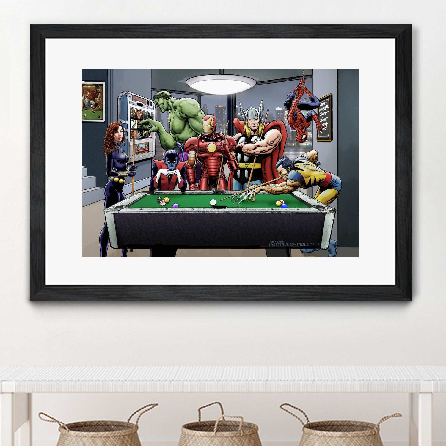 Afterhours: Marvel Superheroes Relax Playing Pool by Dan Avenell on GIANT ART - green digital painting