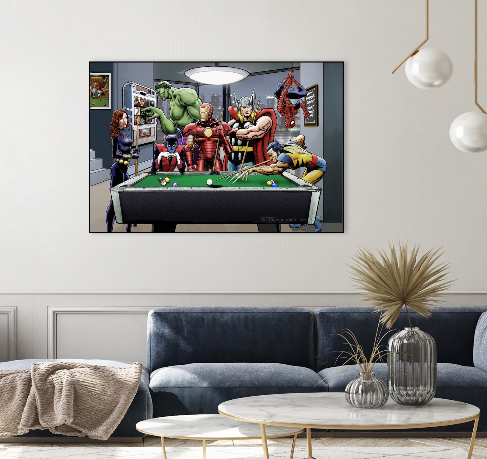 Afterhours: Marvel Superheroes Relax Playing Pool by Dan Avenell on GIANT ART - green digital painting