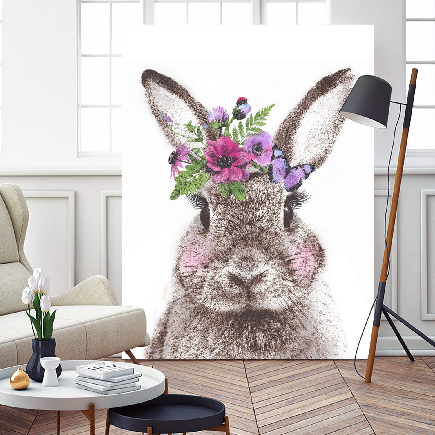 Bunny with flowers by Two Lips on GIANT ART - brown digital drawing