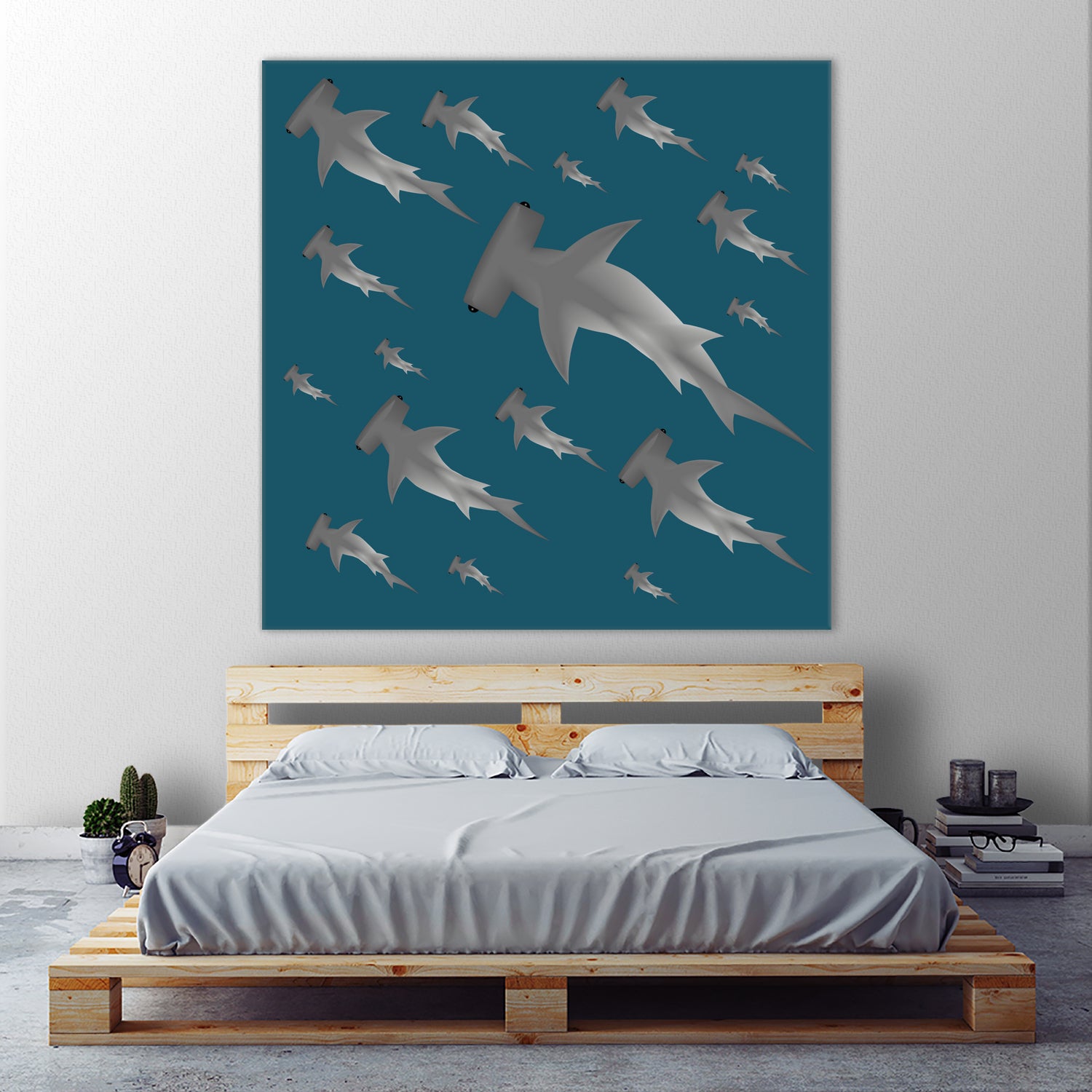 School of hammerhead sharks by Rodrigo Esparza-Salas on GIANT ART - blue digital drawing