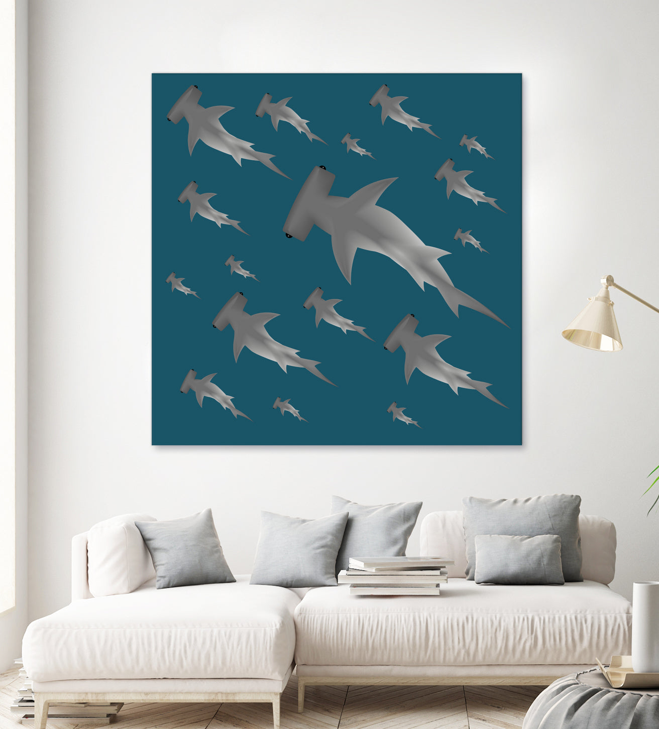 School of hammerhead sharks by Rodrigo Esparza-Salas on GIANT ART - blue digital drawing