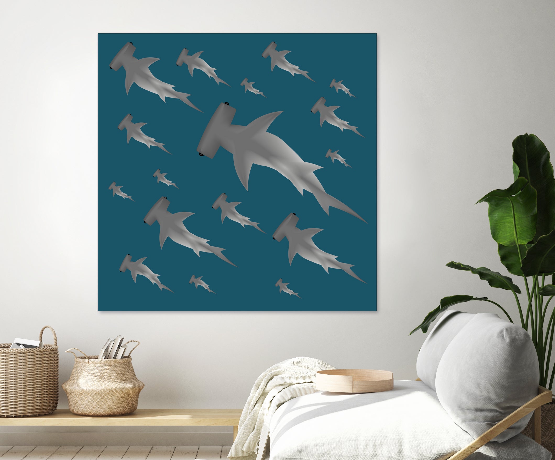 School of hammerhead sharks by Rodrigo Esparza-Salas on GIANT ART - blue digital drawing