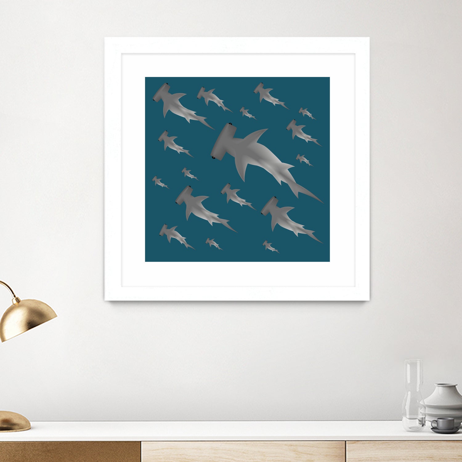 School of hammerhead sharks by Rodrigo Esparza-Salas on GIANT ART - blue digital drawing