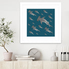 School of hammerhead sharks by Rodrigo Esparza-Salas on GIANT ART - blue digital drawing