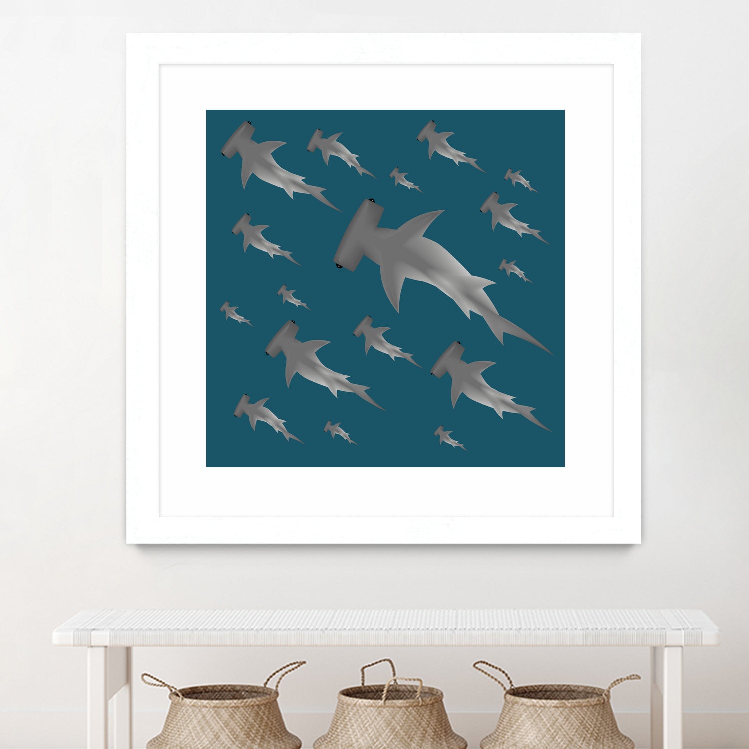 School of hammerhead sharks by Rodrigo Esparza-Salas on GIANT ART - blue digital drawing