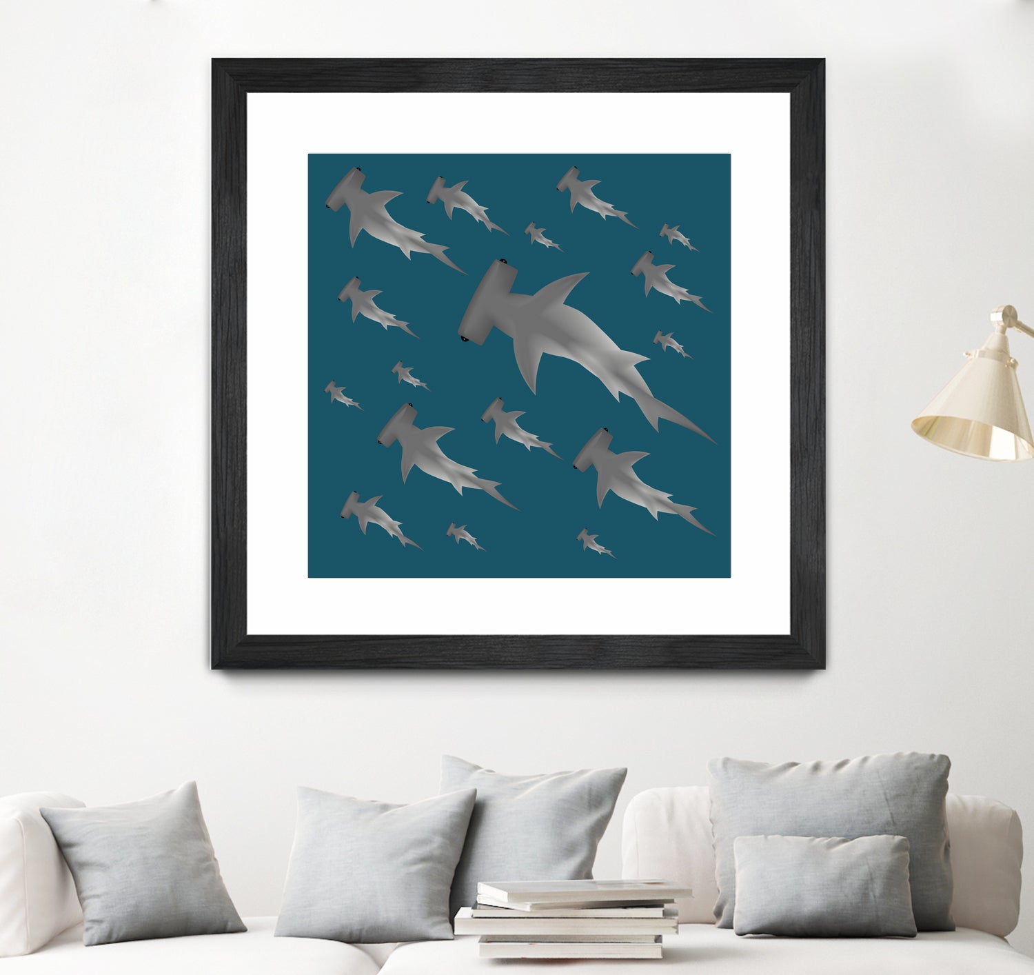 School of hammerhead sharks by Rodrigo Esparza-Salas on GIANT ART - blue digital drawing