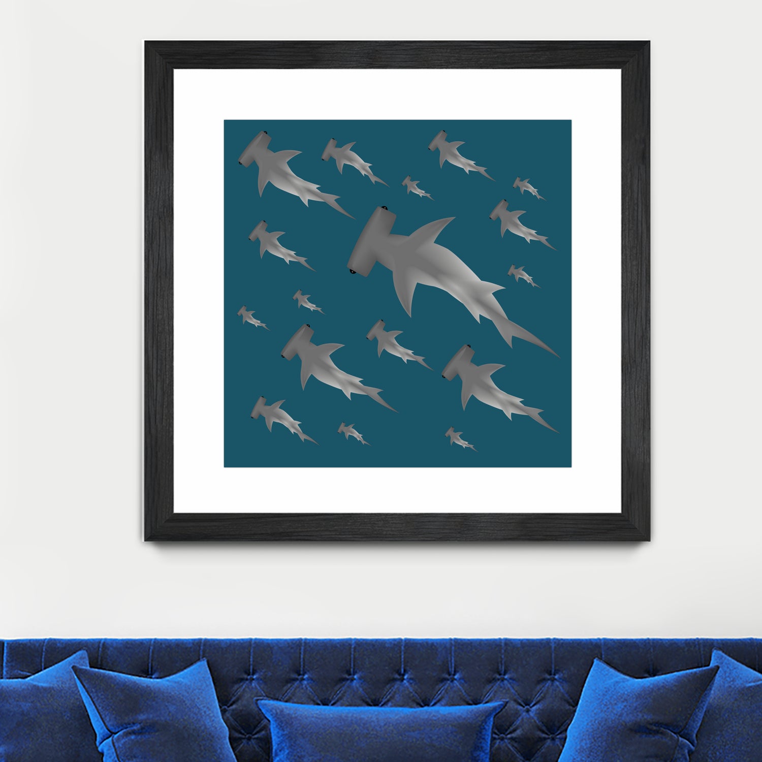 School of hammerhead sharks by Rodrigo Esparza-Salas on GIANT ART - blue digital drawing