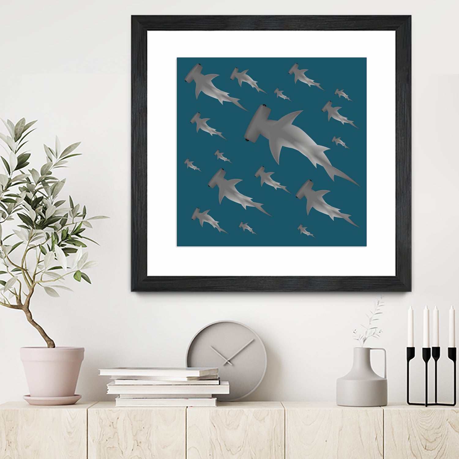 School of hammerhead sharks by Rodrigo Esparza-Salas on GIANT ART - blue digital drawing