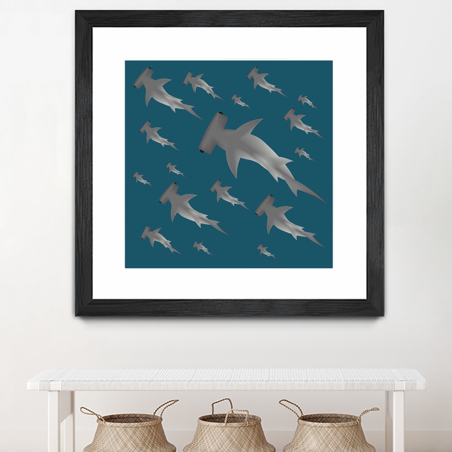 School of hammerhead sharks by Rodrigo Esparza-Salas on GIANT ART - blue digital drawing