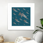 School of hammerhead sharks by Rodrigo Esparza-Salas on GIANT ART - blue digital drawing